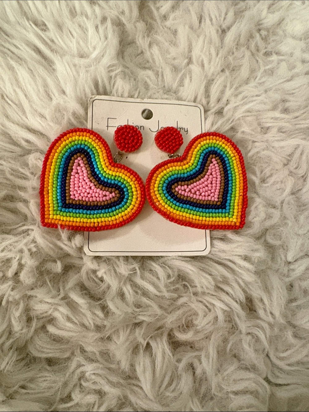Rainbow Beaded Heart Earrings - Multicolor